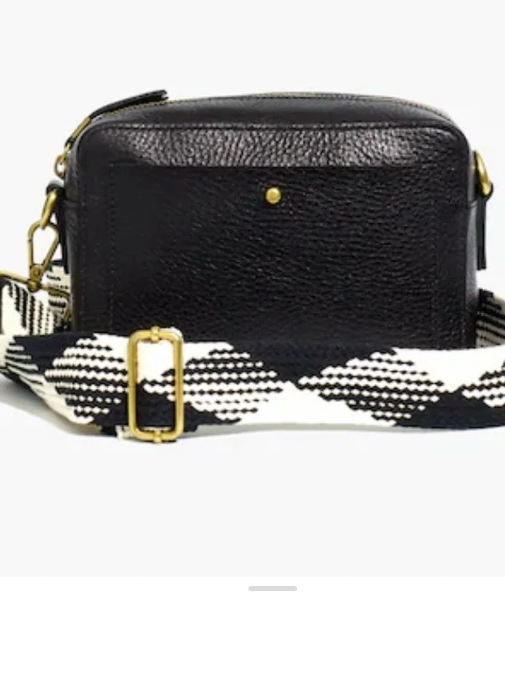 Madewell The Transport Camera Bag Black Leather with Wide and Webbed Strap